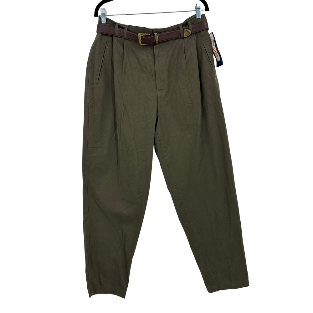 Princeton Club VTG Olive Green Pleated Tapered Trousers with Belt Size‎ 16 NEW